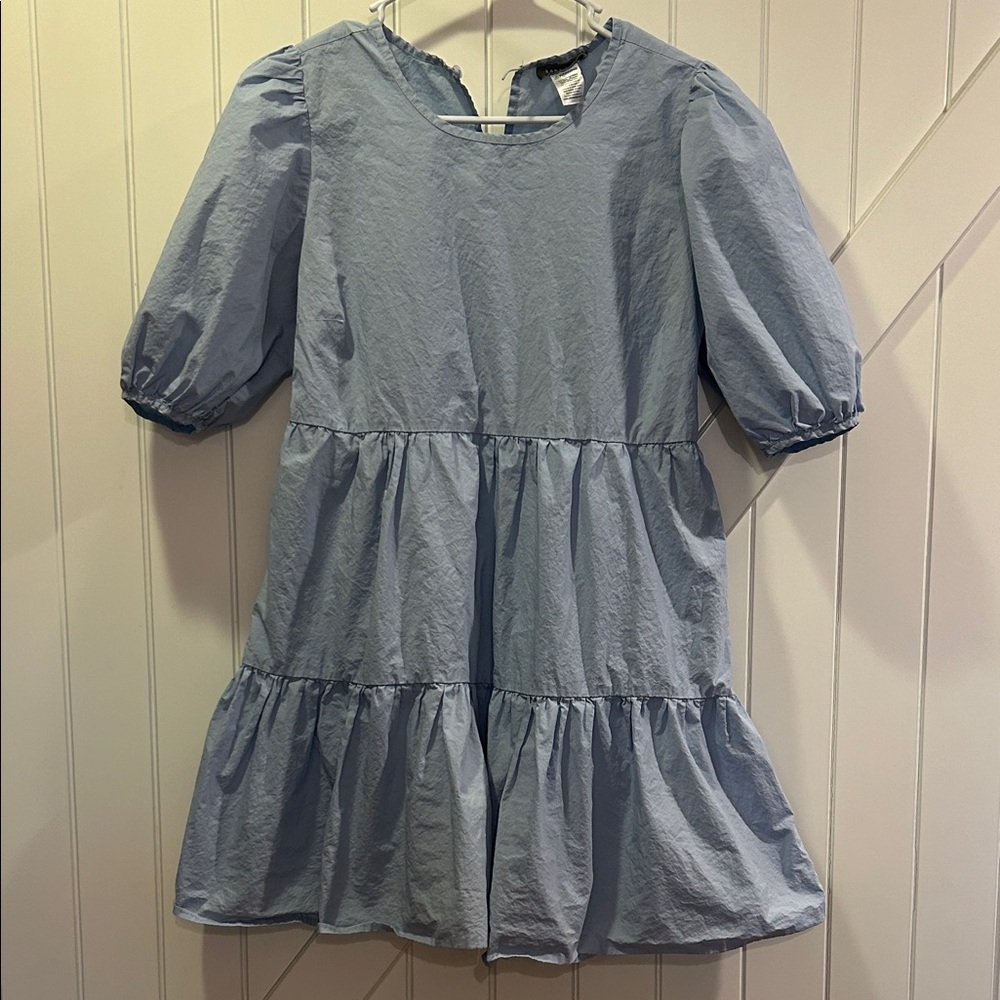 Blue Small Puff Short Sleeve Tiered Mini Dress Sans Souci